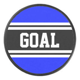 Disco De Hockey GOAL Vivid Royal Blue Black Carreras Stripes