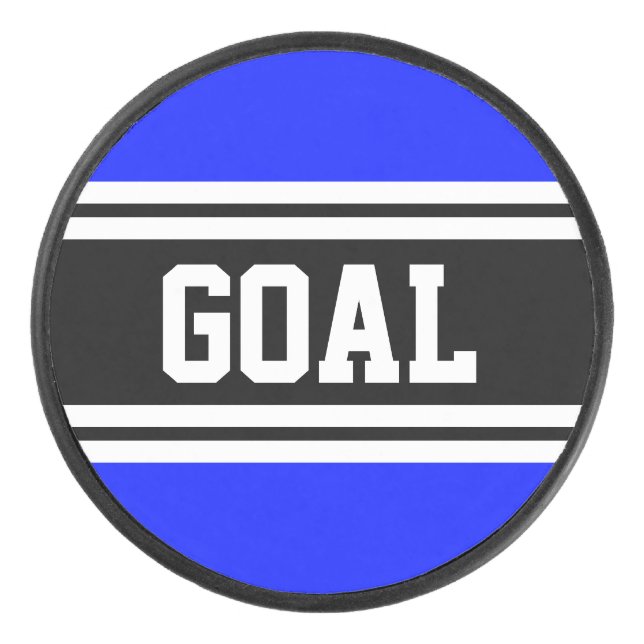 Disco De Hockey GOAL Vivid Royal Blue Black Carreras Stripes (Anverso)