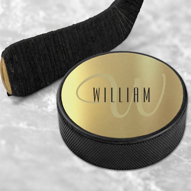 Disco De Hockey Gold Monogram Formal Luxury (Gold Monogram Formal Luxury Hockey Puck)