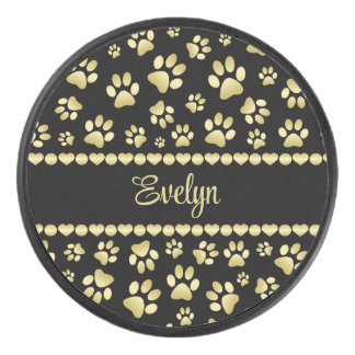 Disco De Hockey Golden Paw Prints on Black with Custom Name