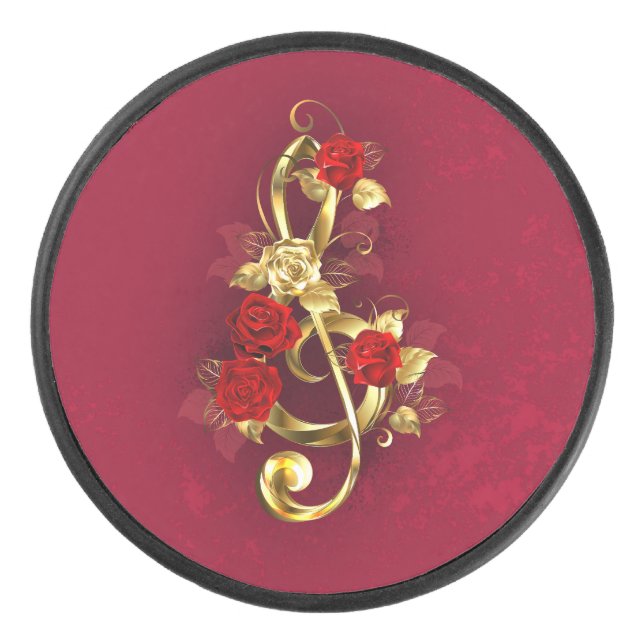 Disco De Hockey Golden Treble Clef con flores Rosas (Anverso)
