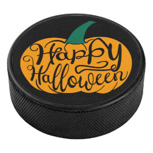 Disco De Hockey Grabación feliz de Halloween con calabaza tallada