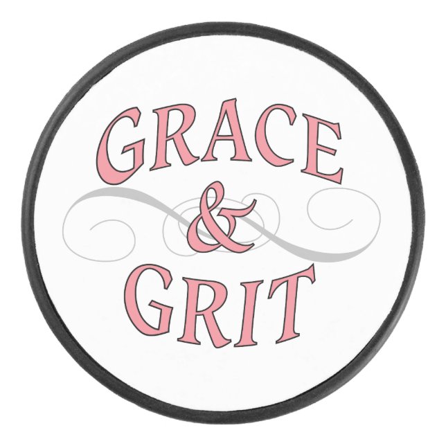 Disco De Hockey Grace y Grit en rosa y gris (Anverso)