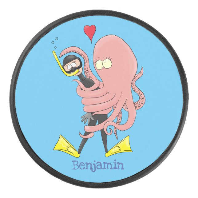 Disco De Hockey Gracioso pulpo abrazos buceo humor personalizado (Anverso)