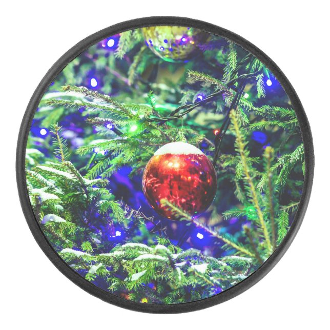Disco De Hockey Green Christmas Tree Red Ball (Anverso)