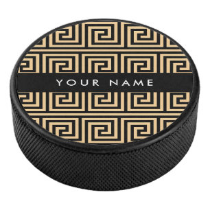 Disco De Hockey Griego Meander Key Brown, Tu Nombre, Personalizar