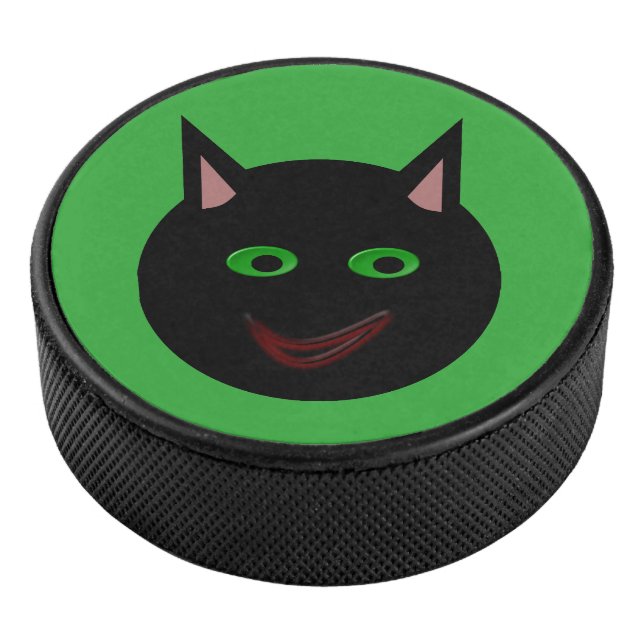 Disco De Hockey Halloween Black Cat Hockey Puck (3/4)