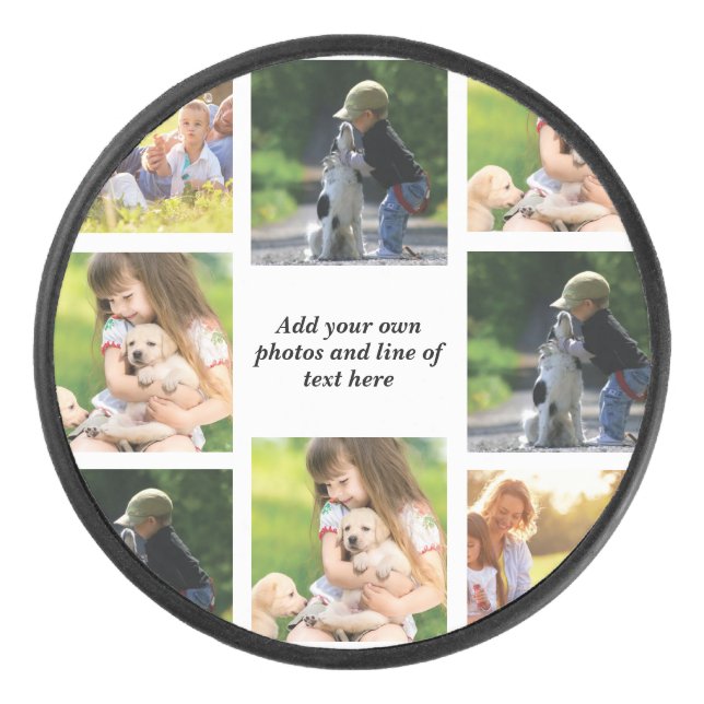 Disco De Hockey Haz tu propio collage de fotos y texto (Anverso)