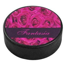 Disco De Hockey Hermoso monograma de rosas rosas rosas rosas