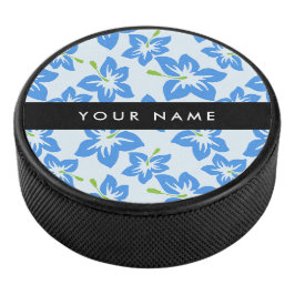 Disco De Hockey Hibisco Azul, Flores Azules, Tu Nombre