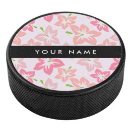 Disco De Hockey Hibisco Rosa, Flores Rosadas, Tu Nombre
