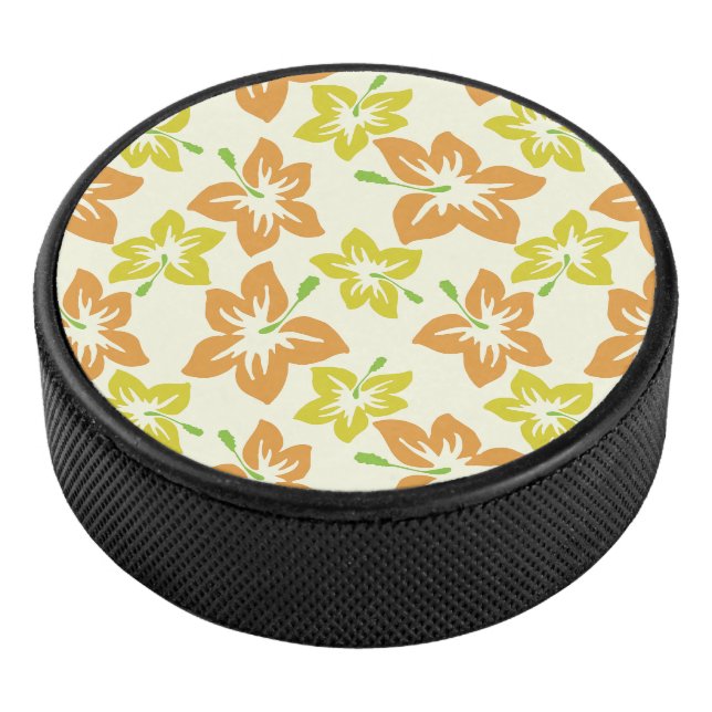 Disco De Hockey Hibiscus amarillo, Hibiscus Naranja, patrón floral (3/4)