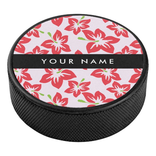 Disco De Hockey Hibiscus Rojo, Flores Rojas, tu nombre (3/4)