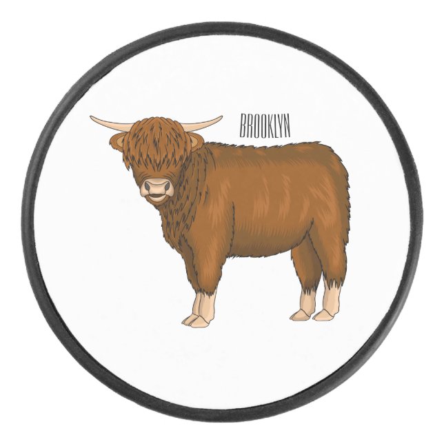 Disco De Hockey Highland cow cartoon illustration  (Anverso)