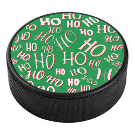 Disco De Hockey HO HO HO Navidades de texto patrón de texto rojo b