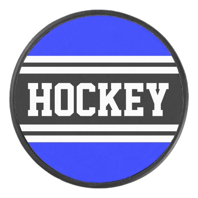 Disco De Hockey HOCKEY Rayas de Carreras blanca azul brillante (Anverso)