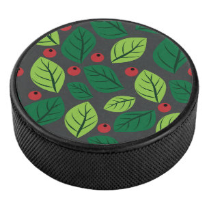 Disco De Hockey Hojas verdes, bayas rojas, patrón de hojas