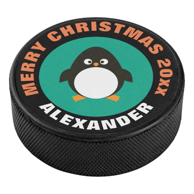 Disco De Hockey Holicay Ice Hockey Puck / Navidades Penguin Design (3/4)