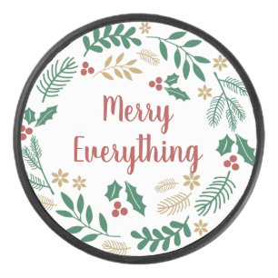Disco De Hockey Holly Berry Pine Wreath Merry Todo en vacaciones