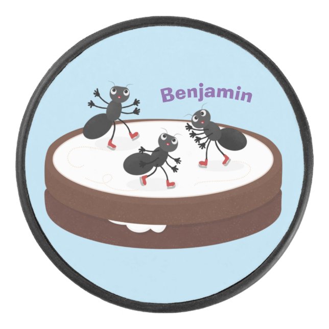 Disco De Hockey Hormigas felices patinando hielo en personalizado  (Anverso)