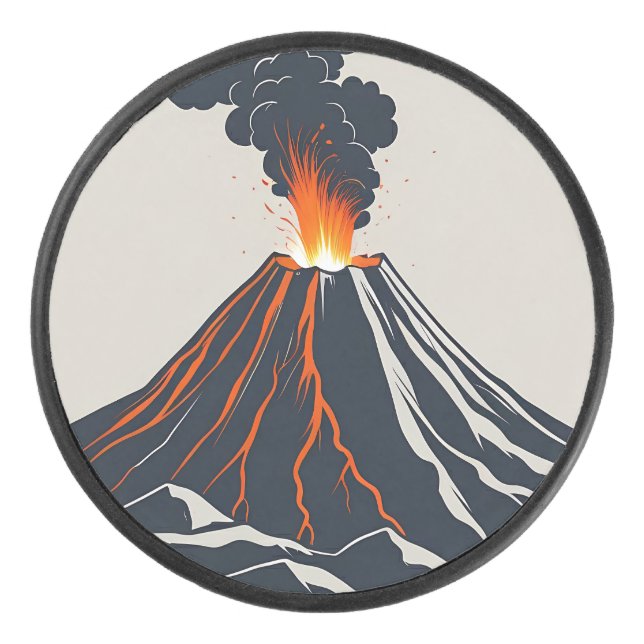 Disco De Hockey Ilustracion de arte moderno del volcán en erupción (Anverso)