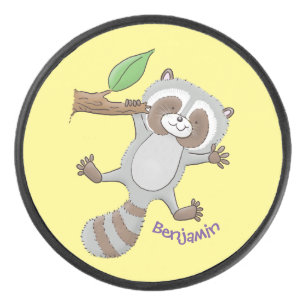 Disco De Hockey Ilustracion de bebé de raccoon feliz lindo