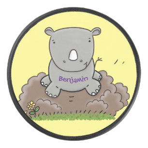 Disco De Hockey Ilustración de dibujos animados de bebé rinoceront