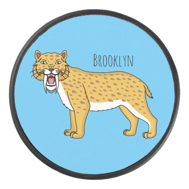 Disco De Hockey Ilustracion de tigre con dientes de saber (Anverso)