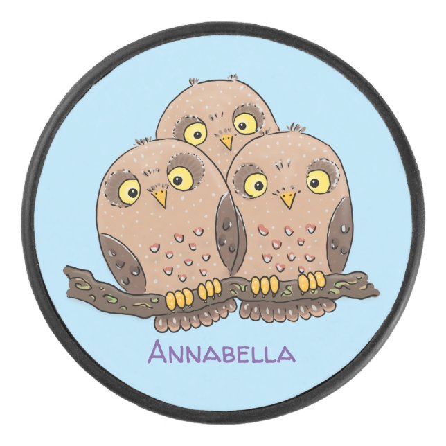 Disco De Hockey Ilustracion de trío de búho lindo (Anverso)