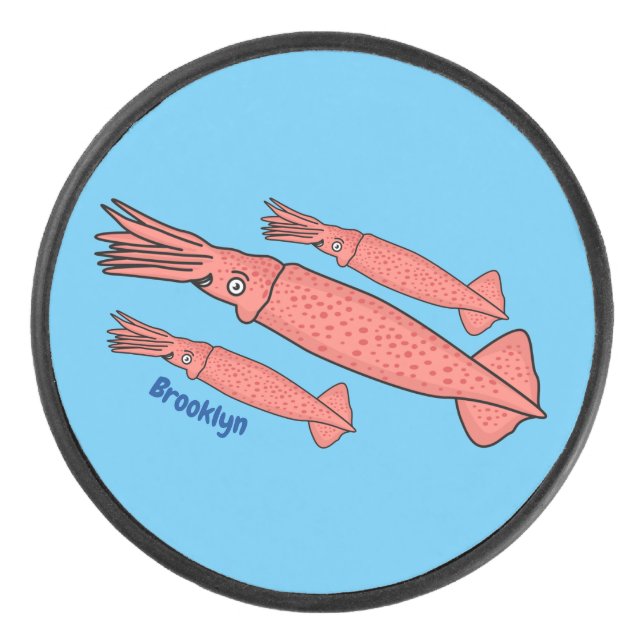 Disco De Hockey Ilustracion personalizado de calamar rosa feliz (Anverso)