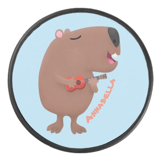 Disco De Hockey Ilustracion personalizado de capybara ukulele cant (Anverso)