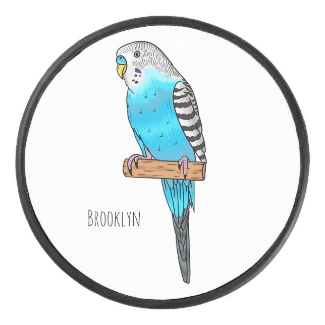 Disco De Hockey Ilustracion personalizado de pájaro budgerigar azu (Anverso)