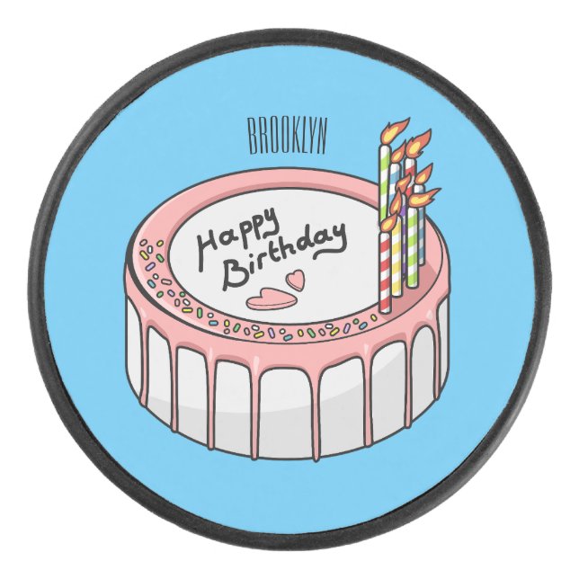 Disco De Hockey Ilustracion personalizado de torta de cumpleaños (Anverso)