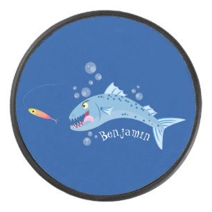 Disco De Hockey Ilustracion personalizado pescador hambriento de b