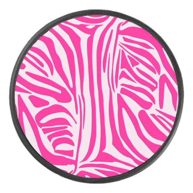 Disco De Hockey Impresión de cebra rosa (Anverso)
