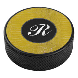 Disco De Hockey Impresión de textura de coligador amarillo monogra