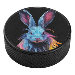Disco De Hockey Impresionante conejo azul en llamas