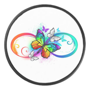 Disco De Hockey Infinidad brillante con la mariposa arcoiris