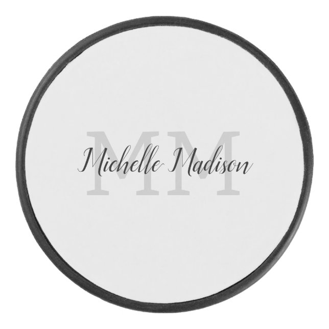 Disco De Hockey Iniciales de nombres de escritura a mano modernos  (Anverso)