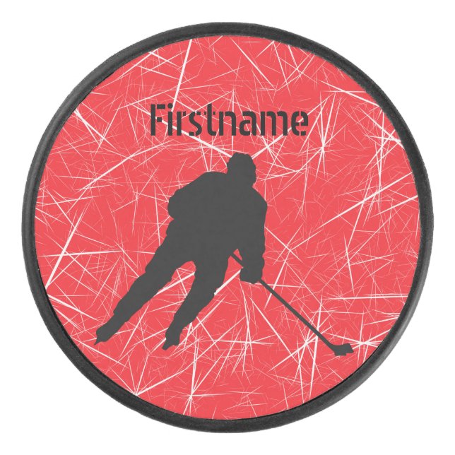 Disco De Hockey Jugador de hielo rojo - Hielo personalizado (Anverso)