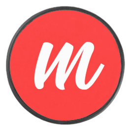 Disco De Hockey Letra roja blanca caligráfica monográfica carta in