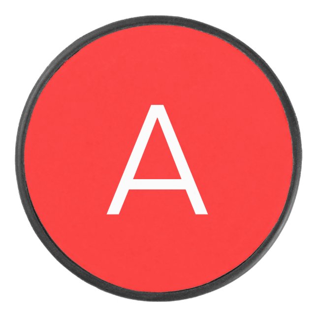 Disco De Hockey Letra roja monograma inicial profesional (Anverso)