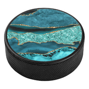 Disco De Hockey Marble de oro azul verde azulado Aqua Turquoise Ho