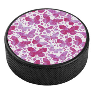 Disco De Hockey Mariposas Acuarela Magenta Rosa