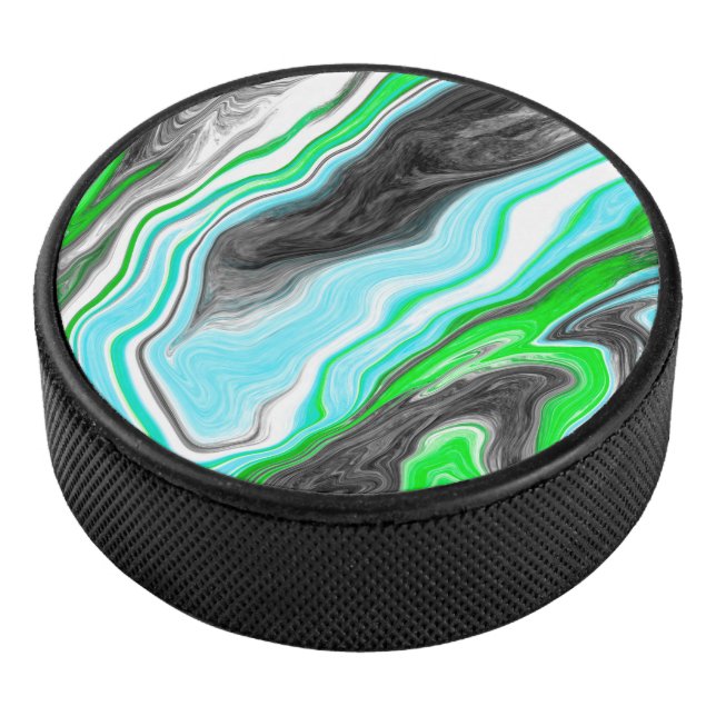 Disco De Hockey Mármol verde animado y azul como los Swirls (3/4)