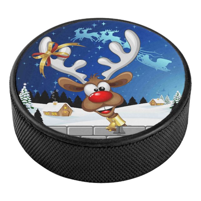 Disco De Hockey Meme Divertido de Navidad de Reno Mirando (3/4)
