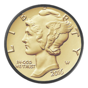 Disco De Hockey Mercury Dime Centennial Gold Coin Image ~