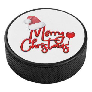Disco De Hockey Merry Christmas Text Santa Cap