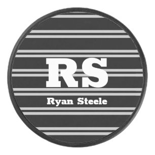 Disco De Hockey Monograma blanco y nombre negrita, líneas grises e