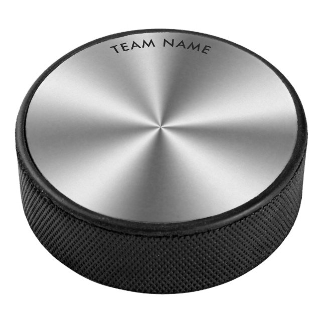 Disco De Hockey Monograma de textura gris metálica personalizada (3/4)